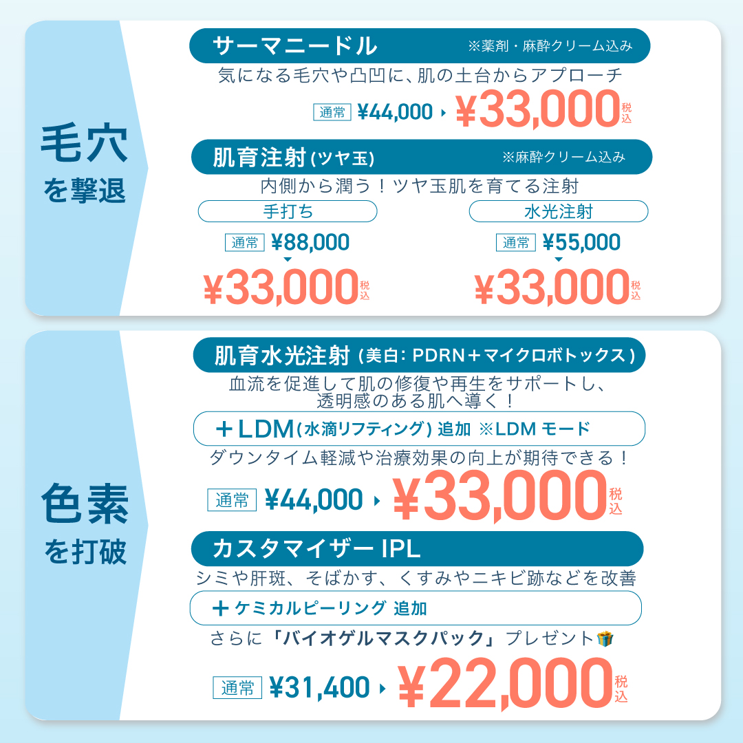 【毛穴・色素】打破！サーマニードル・肌育注射・トーニング・フラクショナル・LDMまで！